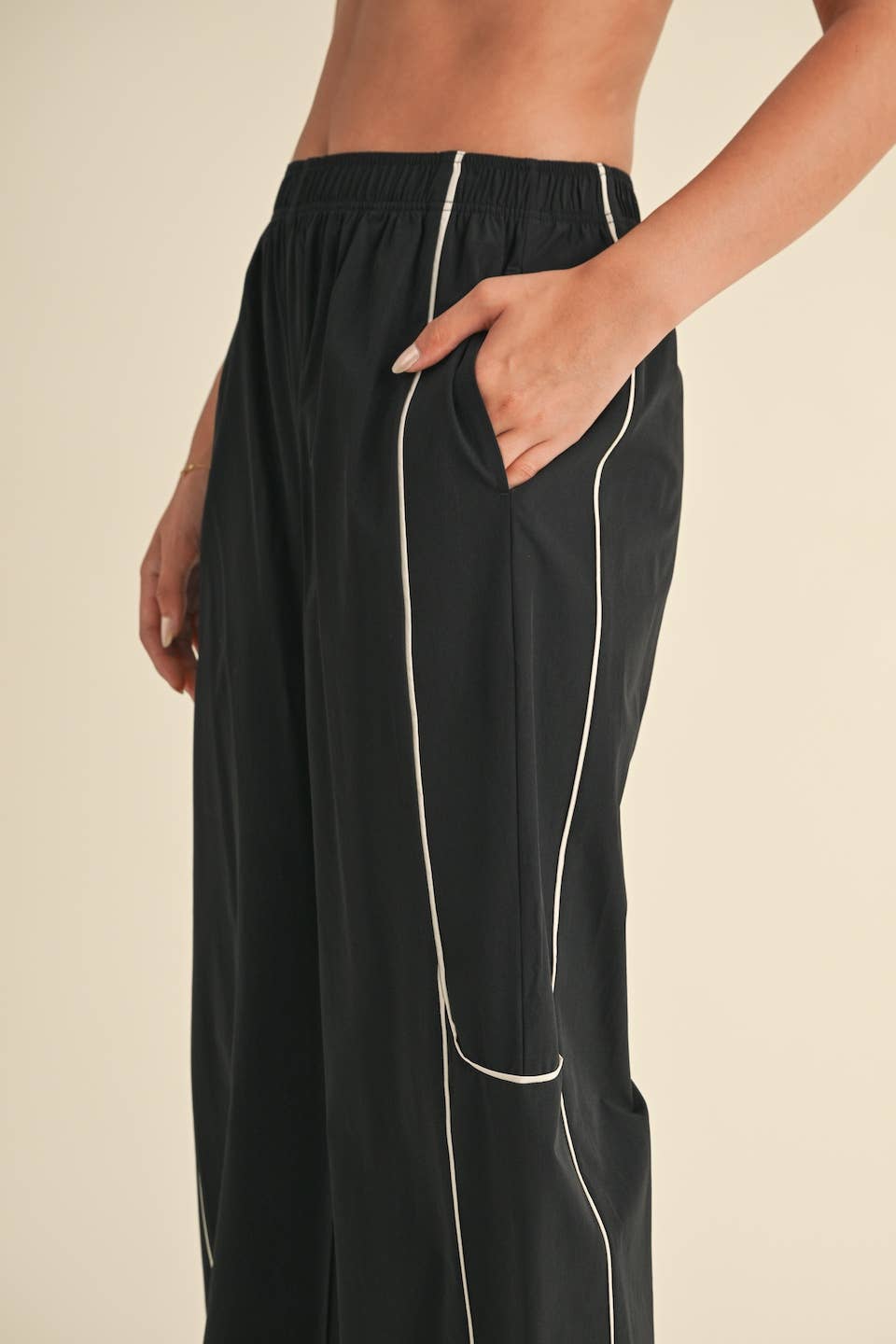 Channing Nylon Track Pants: Black