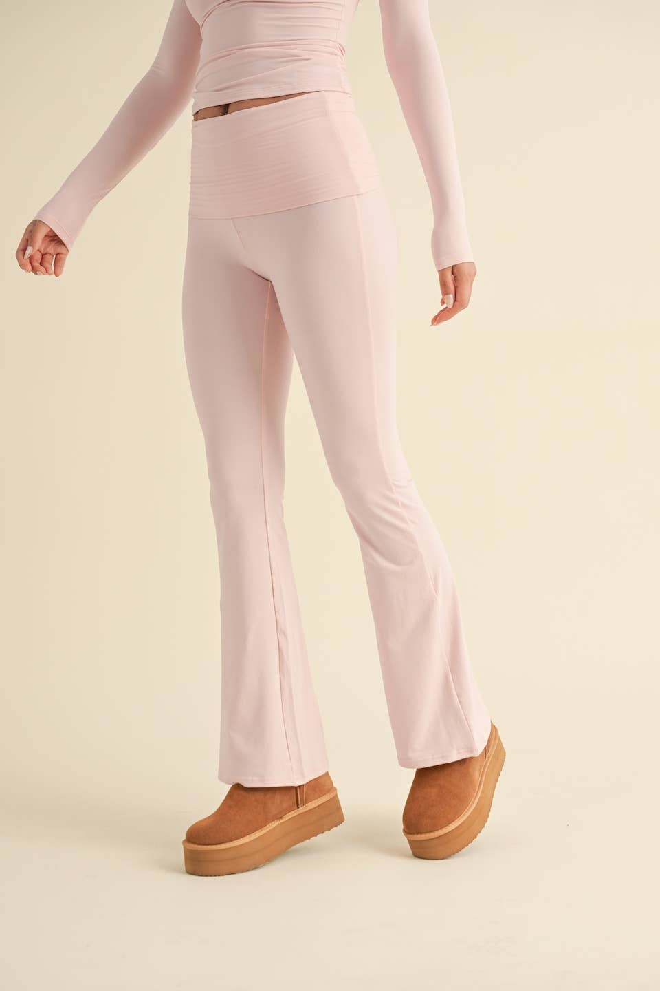 Tessa Soft Knit Foldover Yoga Pants: Baby Pink