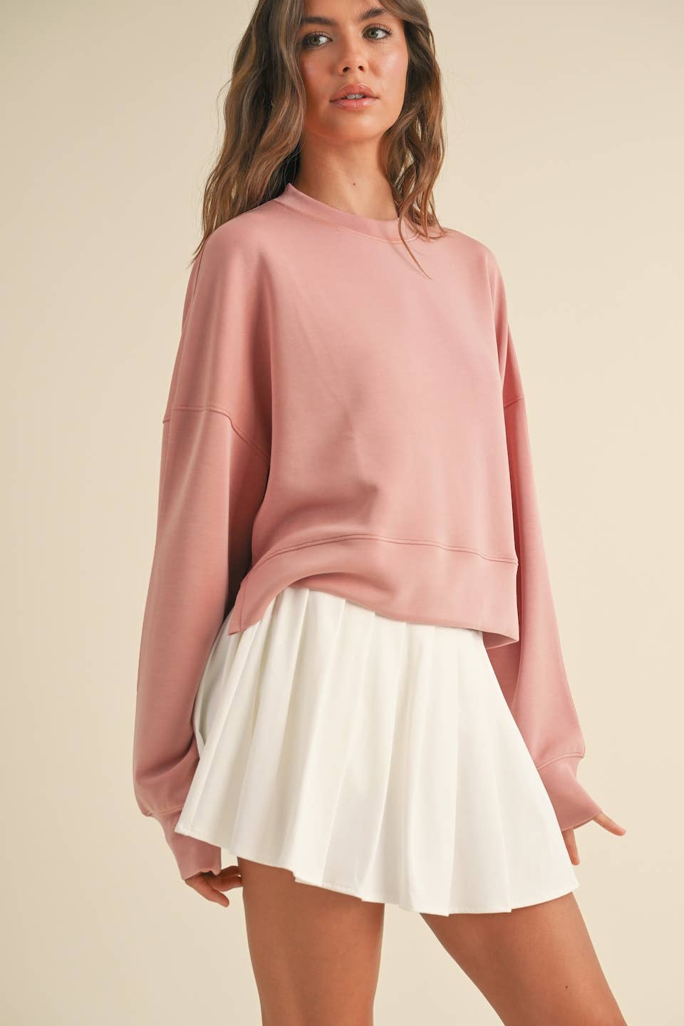 Emmy Super Soft Oversized Crop Crew: Rose