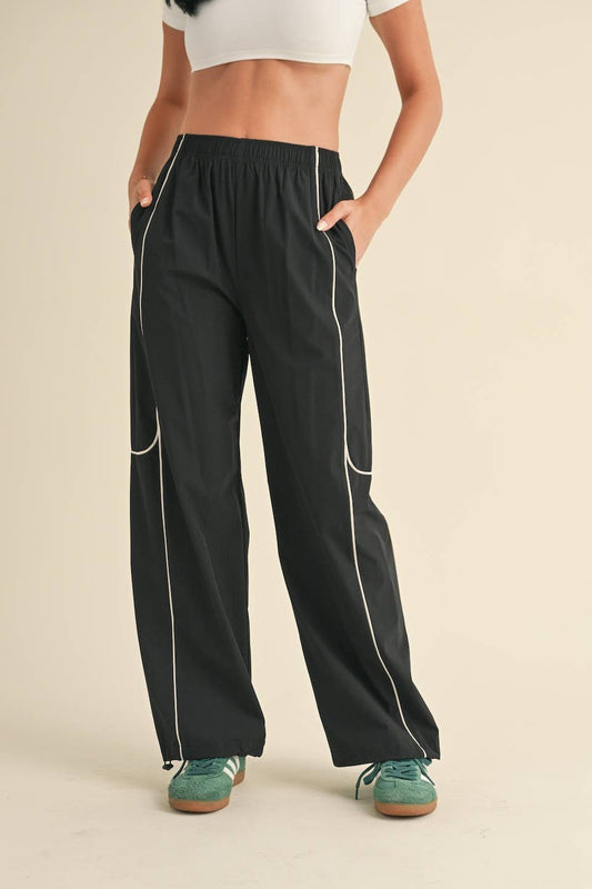 Channing Nylon Track Pants: Black