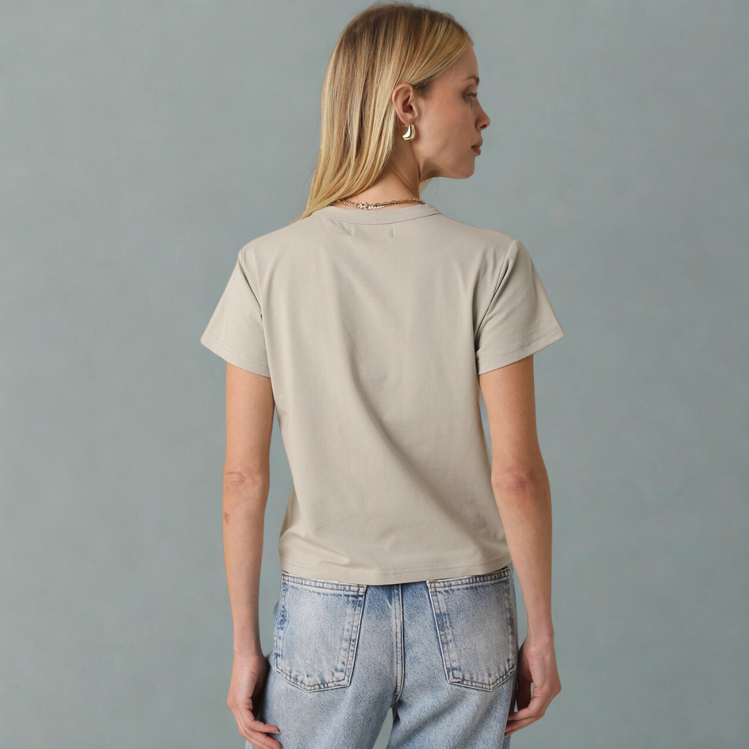 Olivia Cotton Crew Tee: Oatstone