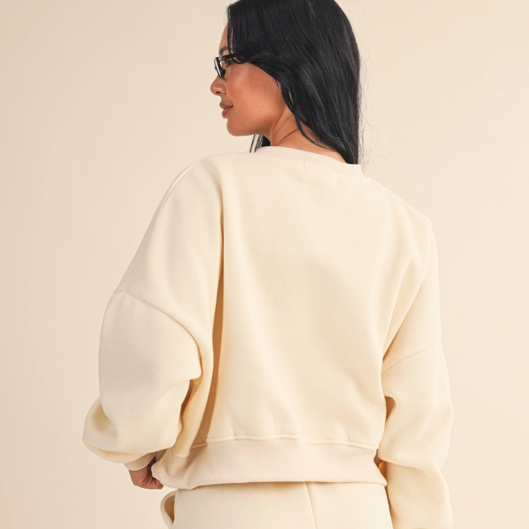 Erin Cozy Fleece Crew: Cream