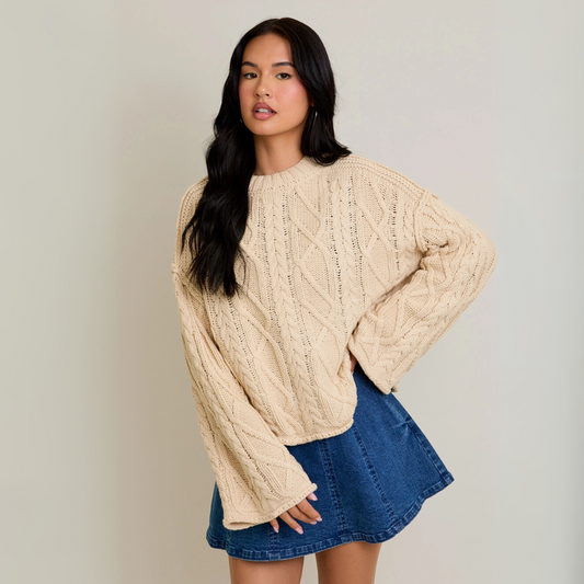 Ruby Cable Knit Sweater: Oatmeal