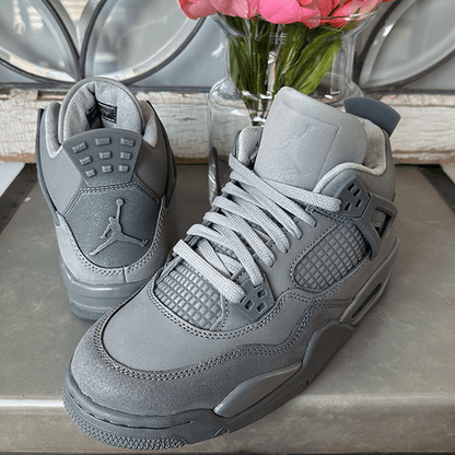 Jordan retro 4 grey suede sales