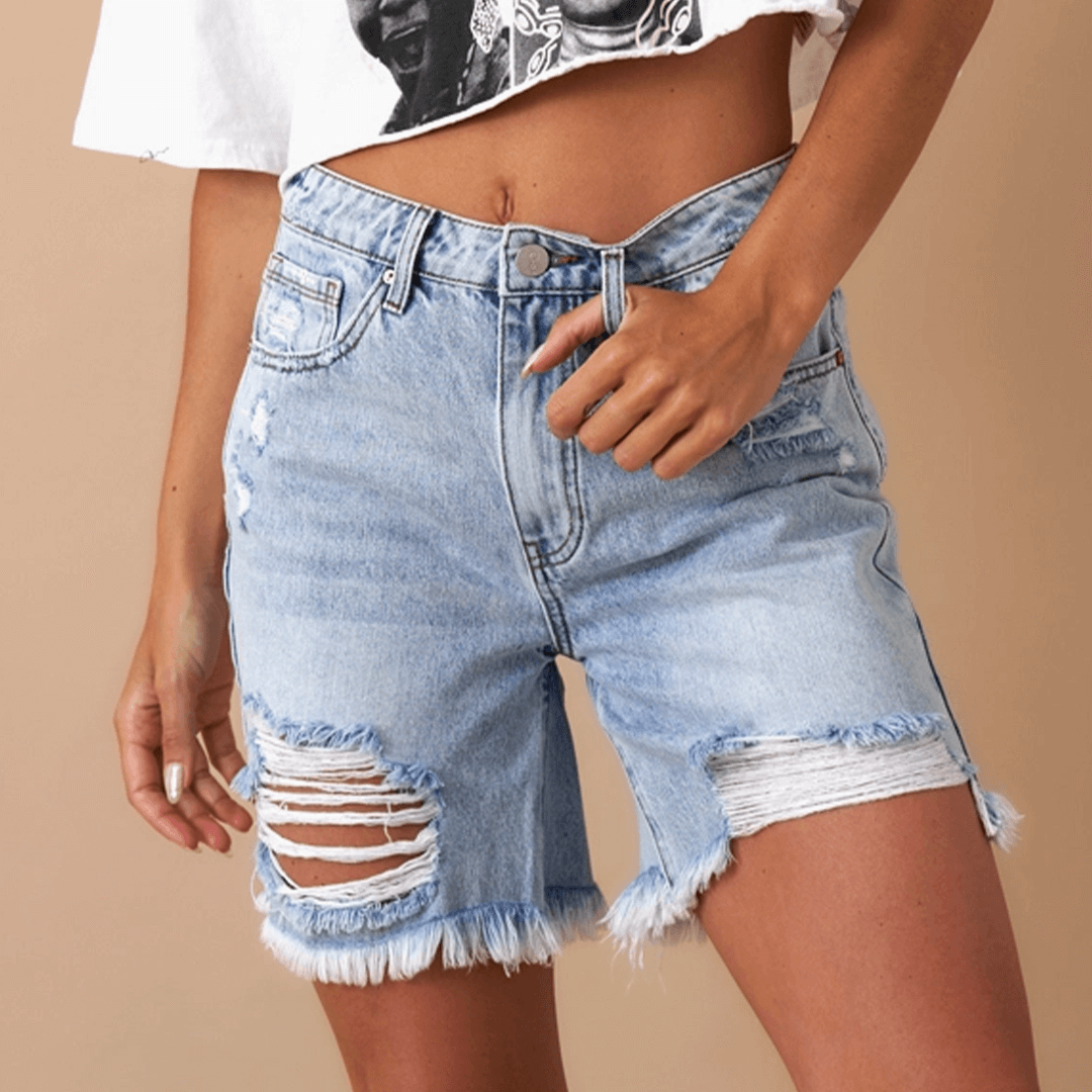 Miley High Rise Bermuda Denim Shorts