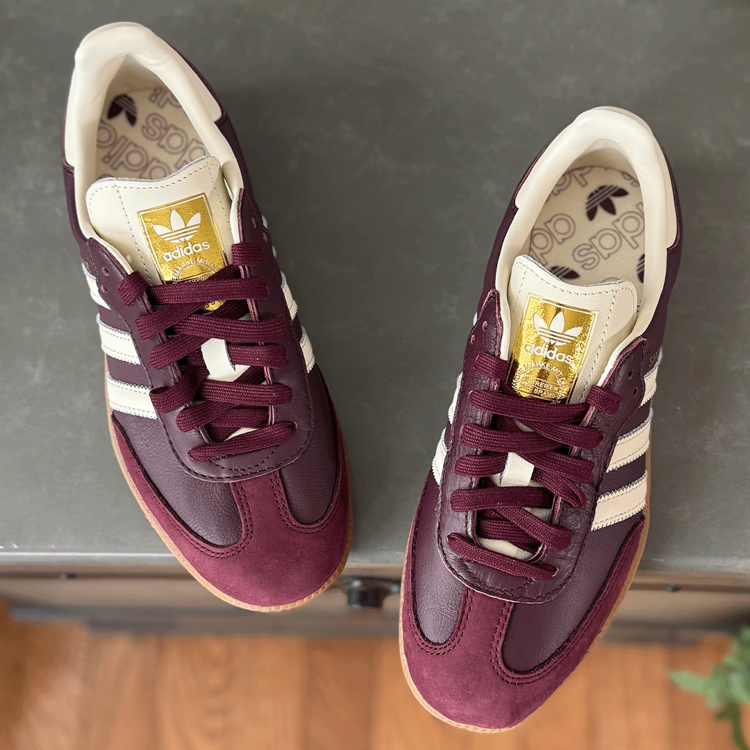 adidas Samba OG Maroon Gold Metallic Women's Lilac Blonde adidas Samba OG Maroon Gold Metallic Women's Lilac Blonde