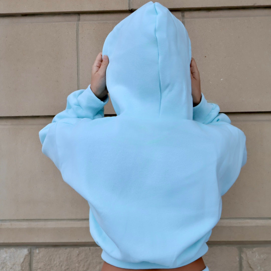 Safina Cozy Fleece Crop Zip-Up: Sky Blue