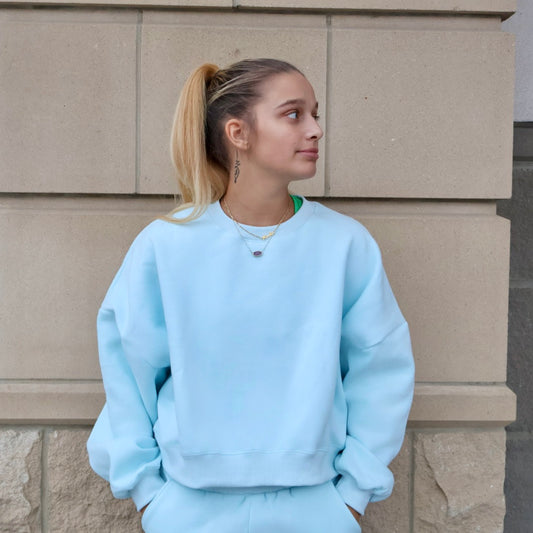 Erin Cozy Fleece Oversized Crewneck: Sky Blue