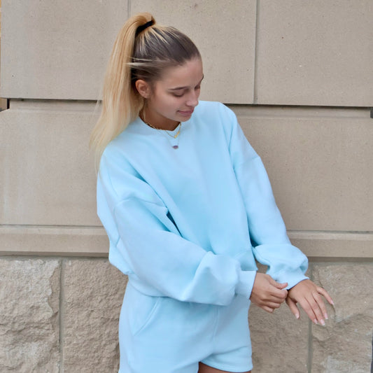 Erin Cozy Fleece Oversized Crewneck: Sky Blue