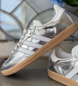 adidas Samba OG Silver Metallic Cracked Leather Women's