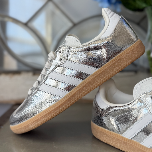 adidas Samba OG Silver Metallic Cracked Leather Women's