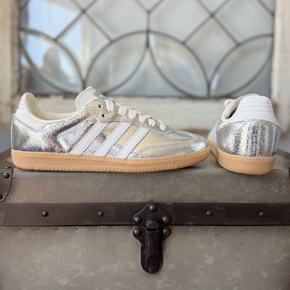 adidas Samba OG Silver Metallic Cracked Leather Women's