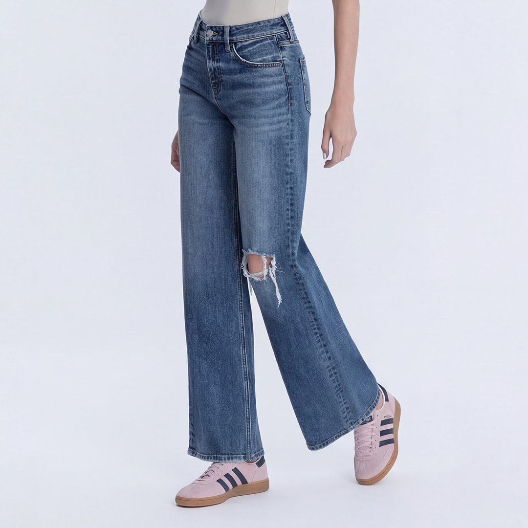 Kelly High Rise Distressed Wide Leg