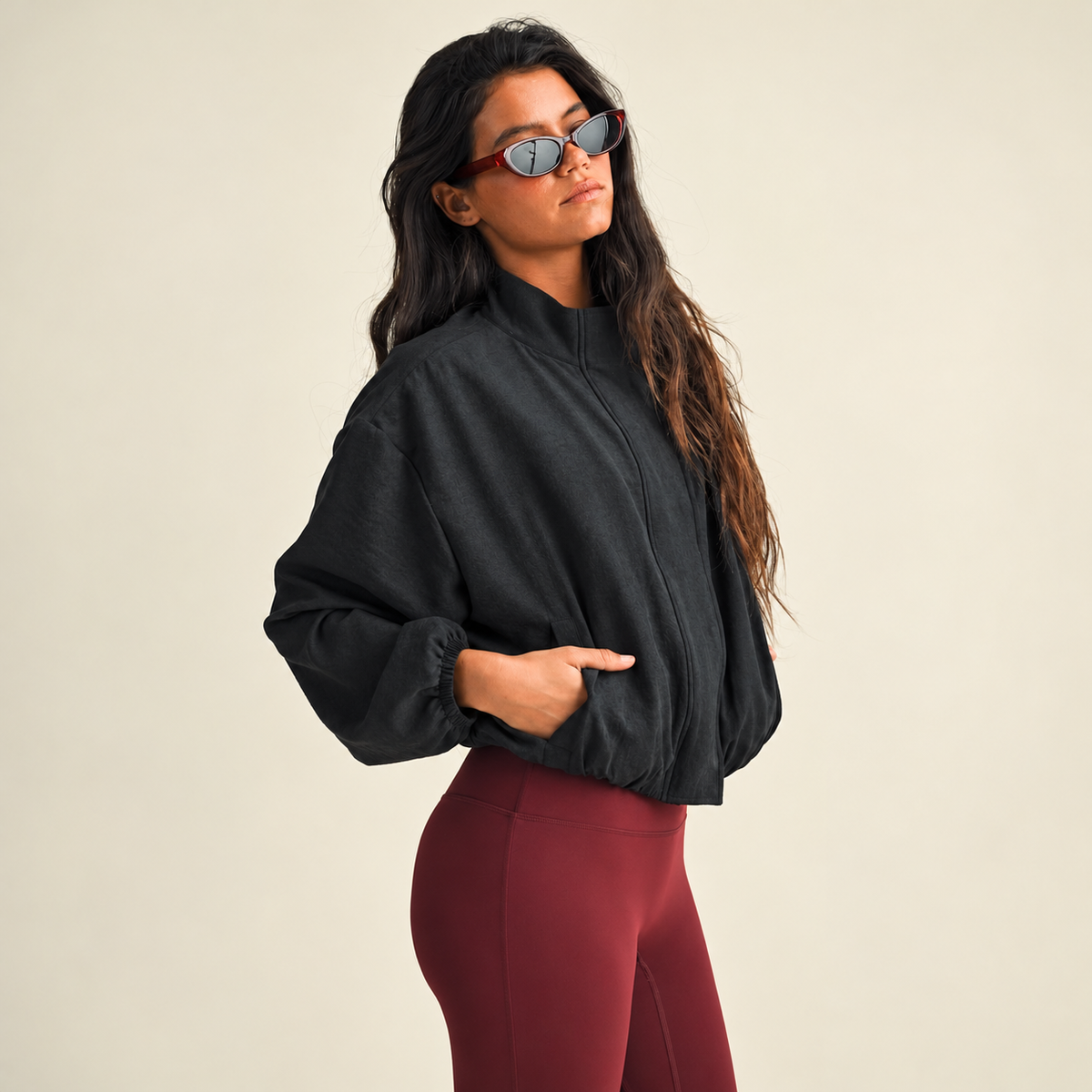 Cheryl Funnel Neck Jacket: Black