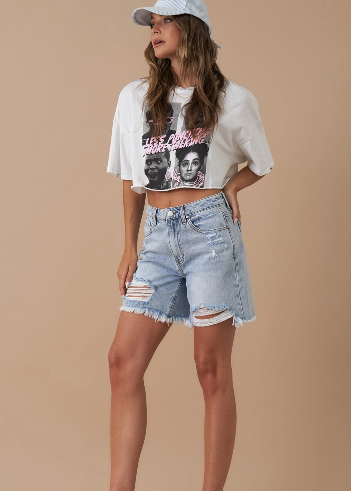 Miley High Rise Bermuda Denim Shorts