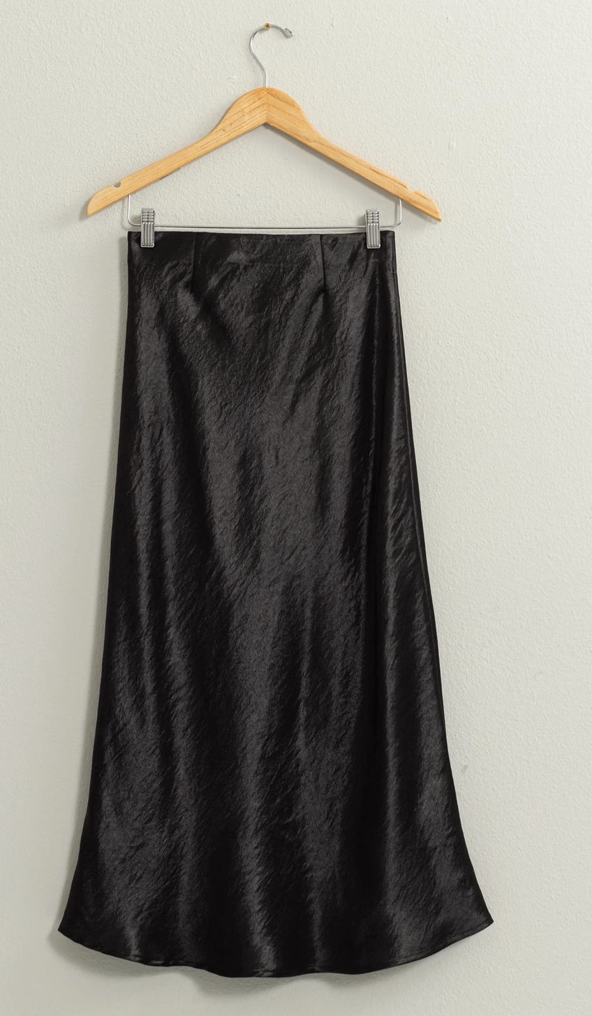 Willow Satin Midi Skirt - Black