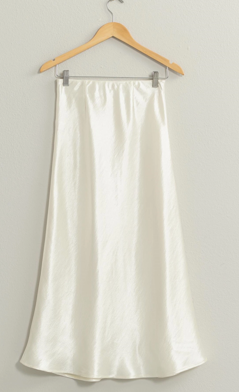 Willow Satin Midi Skirt Cream