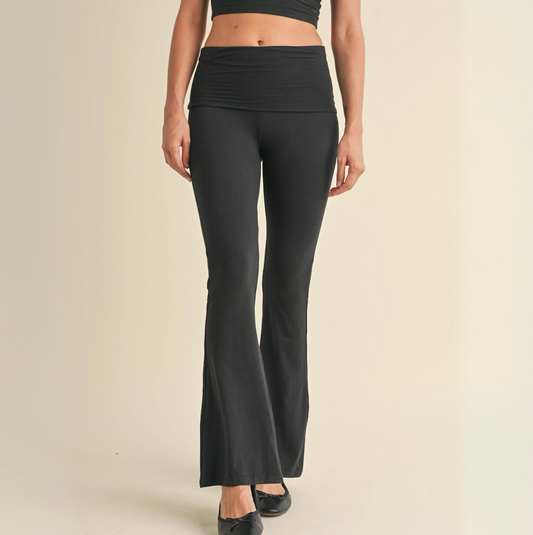 Tessa Soft Knit Foldover Yoga Pants: Black