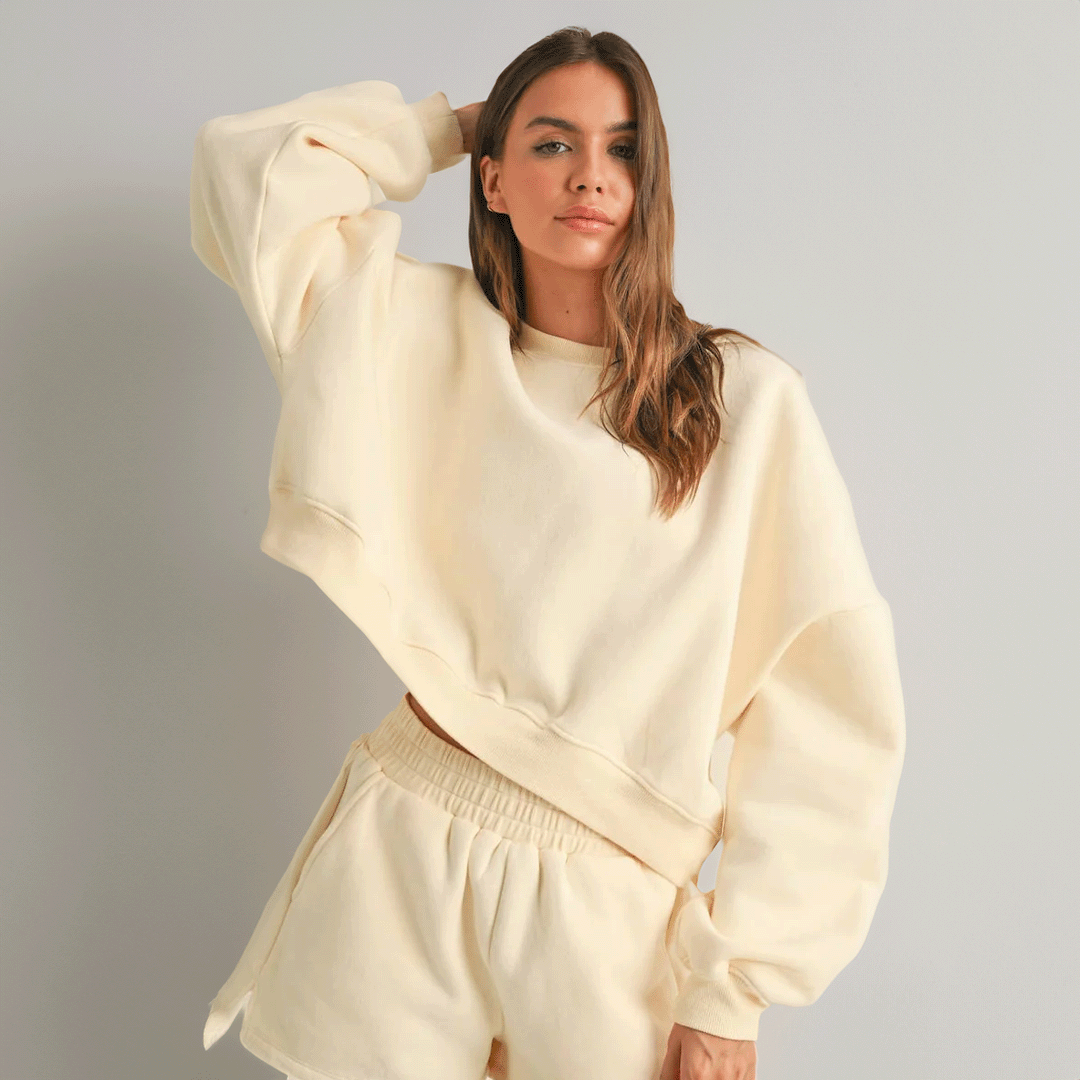 Erin Cozy Fleece Oversized Crewneck: Cream