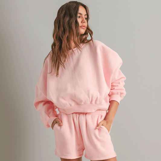 Erin Cozy Fleece Oversized Crewneck: Pink