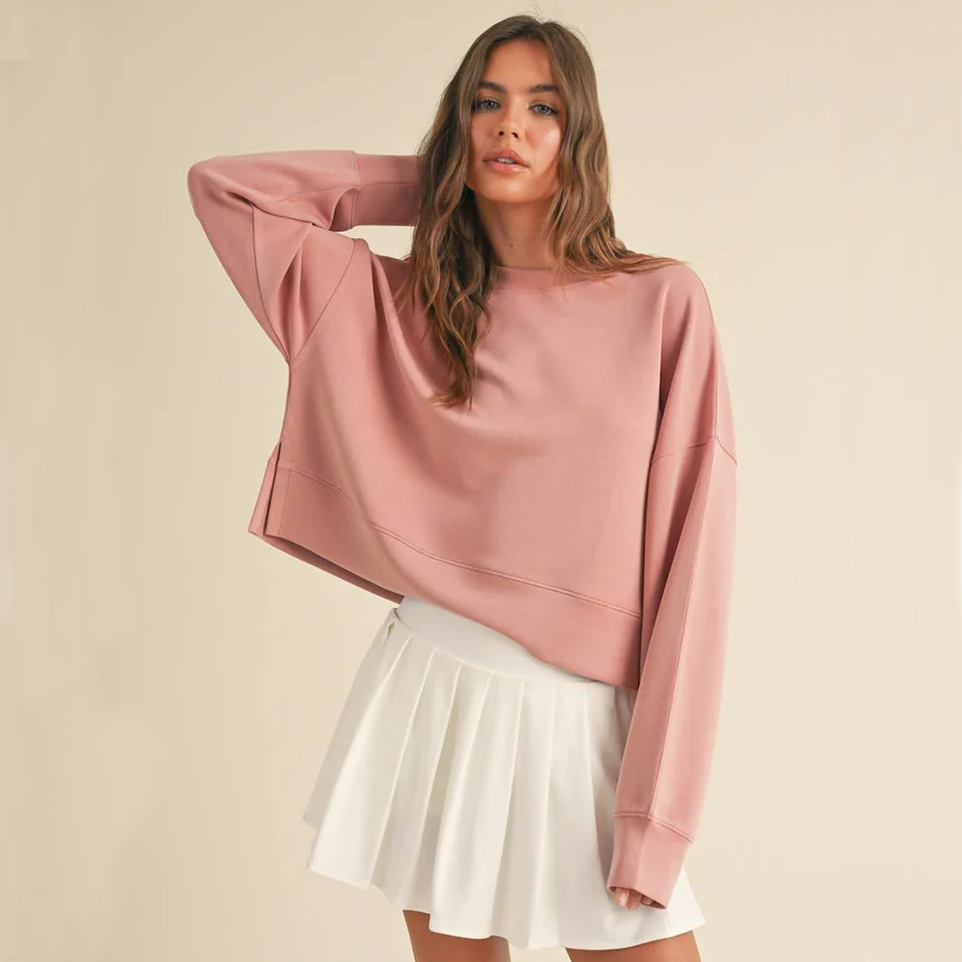 Emmy Super Soft Oversized Crop Crew: Rose