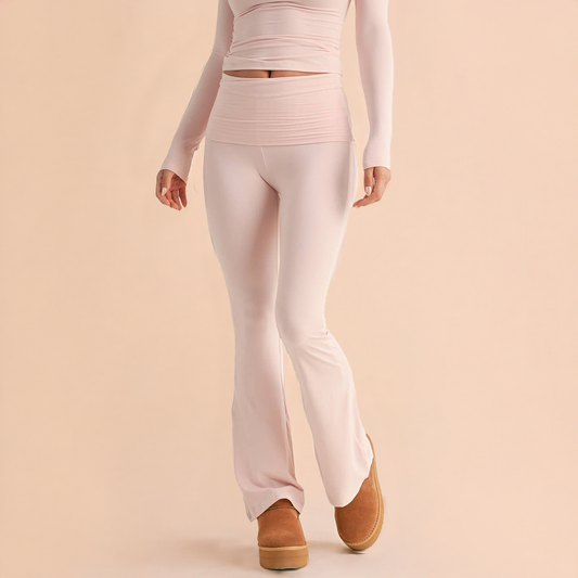 Tessa Soft Knit Foldover Yoga Pants: Baby Pink