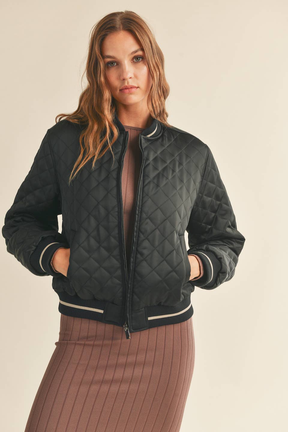 Harper Black Quilted Bomber Jacket: Black