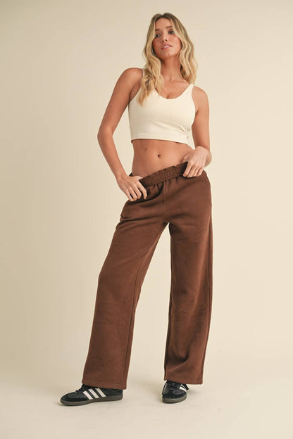 Laura Cozy Fleece Wide Leg Sweats: Chocolate