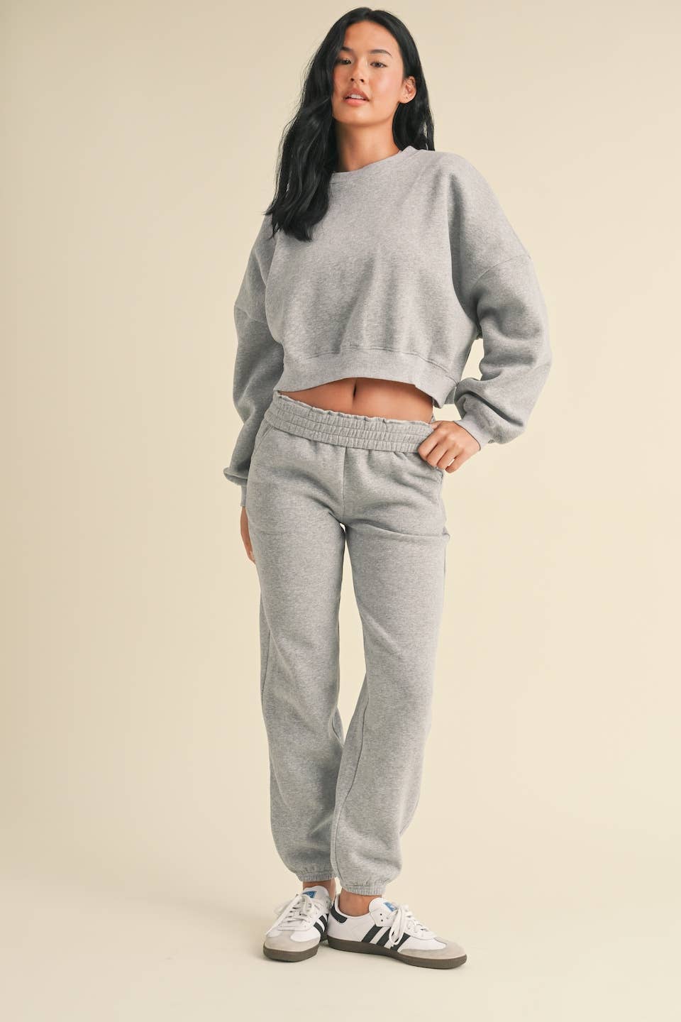 Laura Cozy Fleece Joggers: Heather Grey