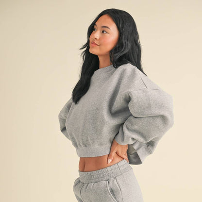 Erin Cozy Fleece Oversized Crewneck: Heather Grey