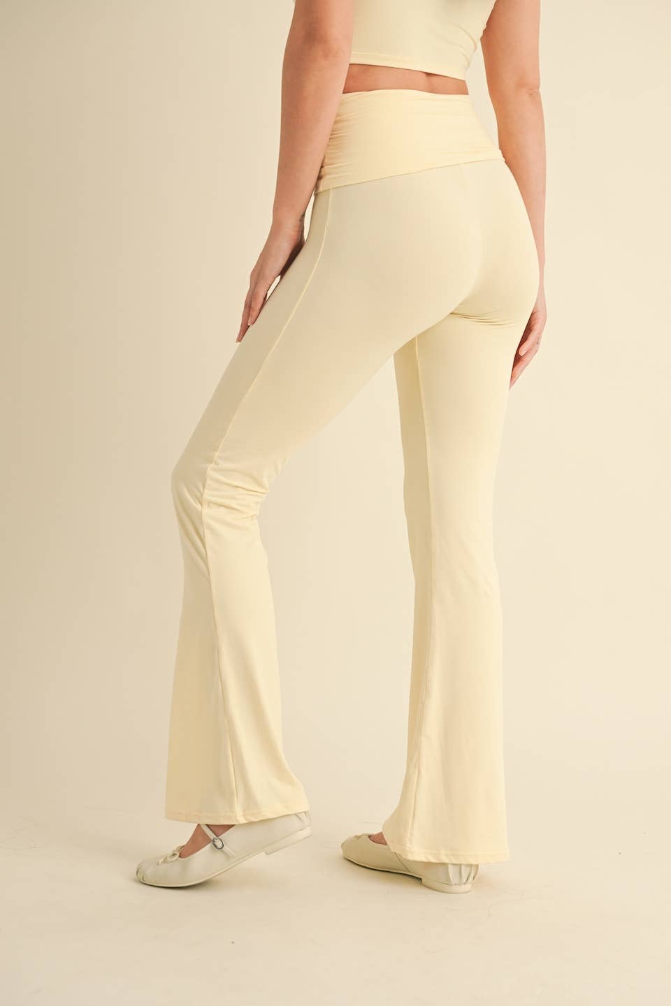 Tessa Soft Knit Foldover Yoga Pants: Lemon