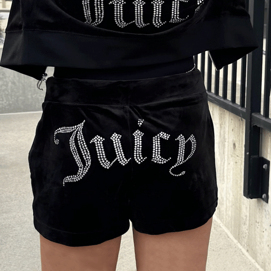 Juicy Couture - Big Bling Luxe Velour Track Shorts : Liquorice