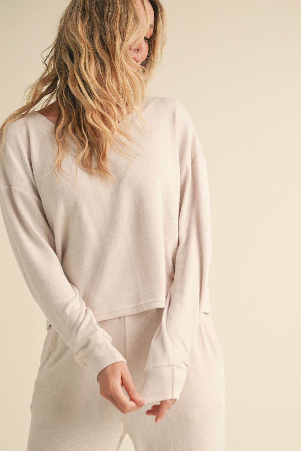 Kelly Long Sleeve Top: Beige