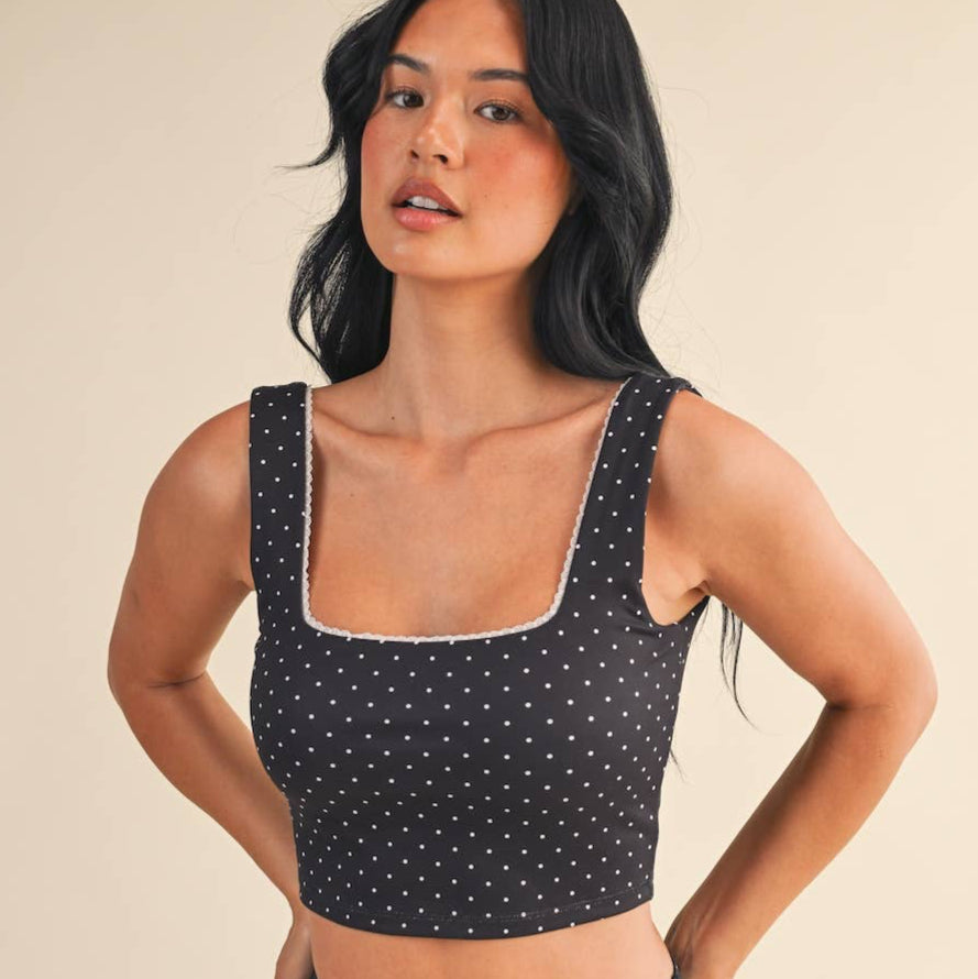 Jamie Polka Dot Tank: Black