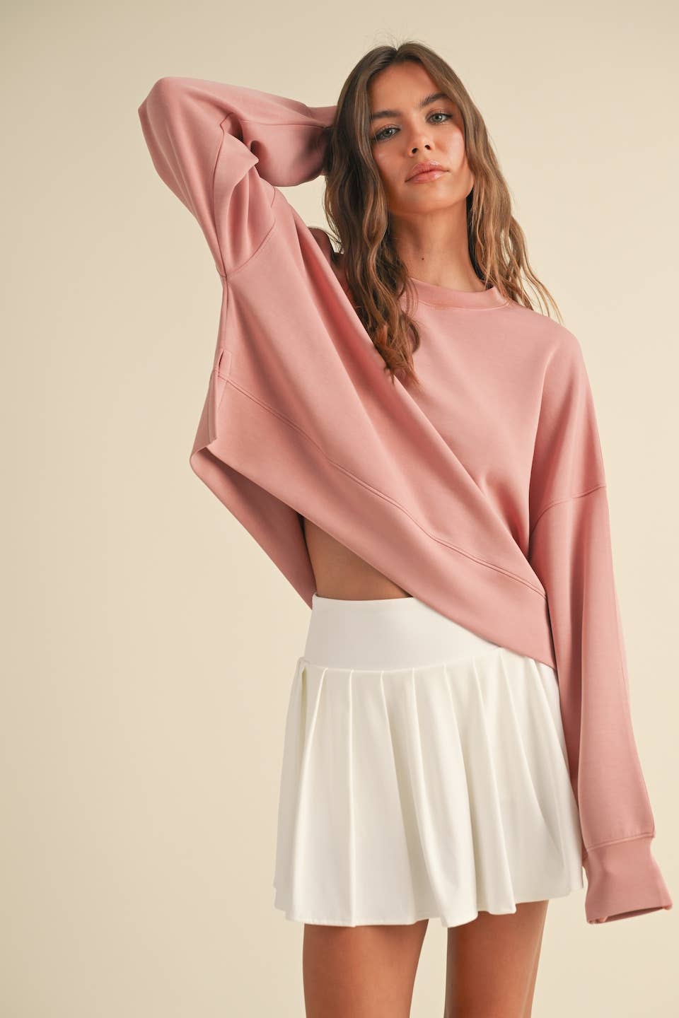 Emmy Super Soft Oversized Crop Crew: Rose