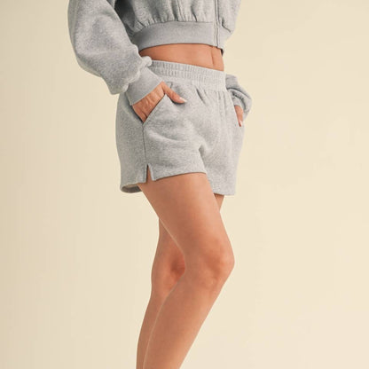 Andrea Cozy Fleece Sweatshort: Heather Grey