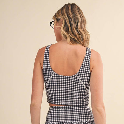 Lucinda Cropped Tank Top: Black Gingham
