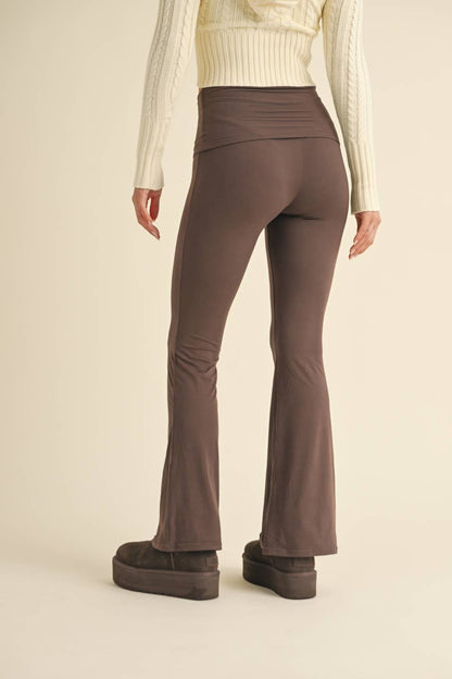 Tessa Soft Knit Foldover Yoga Pants: Chocolate