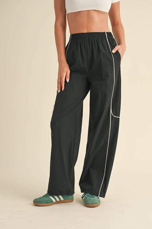 Channing Nylon Track Pants: Black