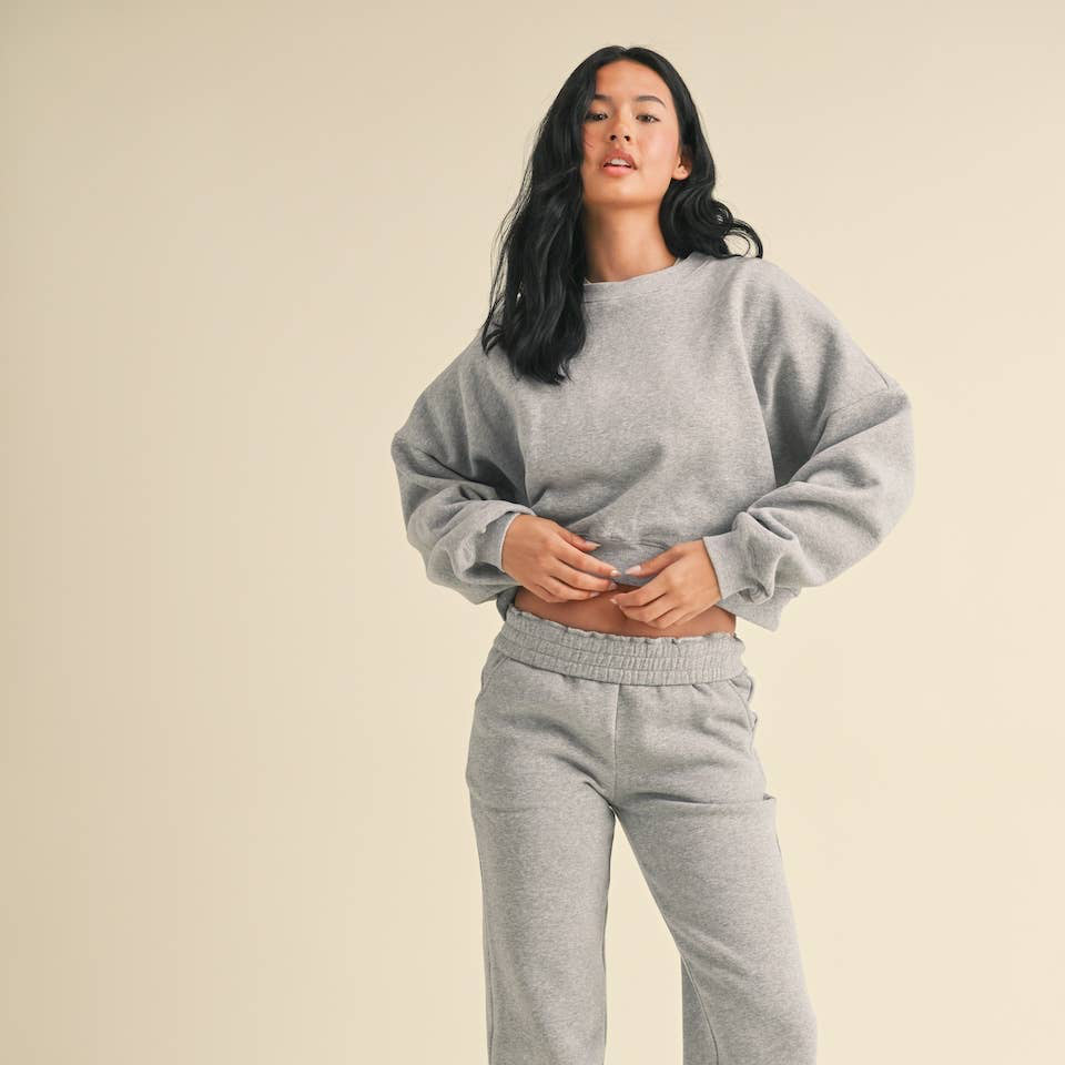 Erin Cozy Fleece Oversized Crewneck: Heather Grey