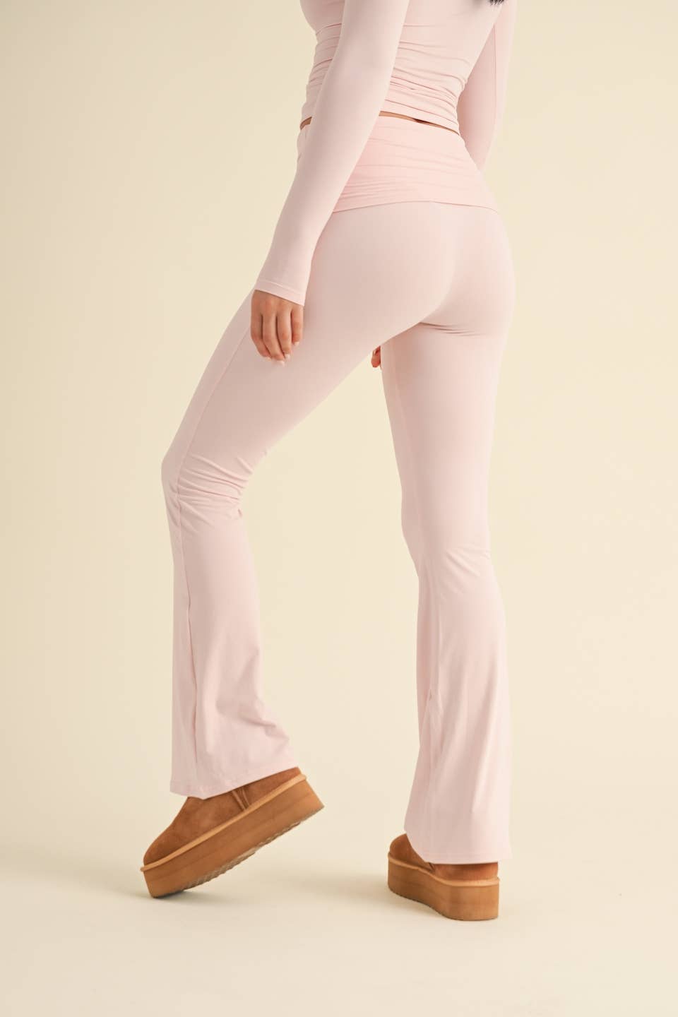 Tessa Soft Knit Foldover Yoga Pants: Baby Pink