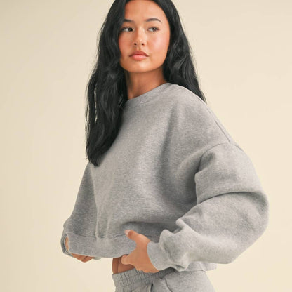 Erin Cozy Fleece Oversized Crewneck: Heather Grey