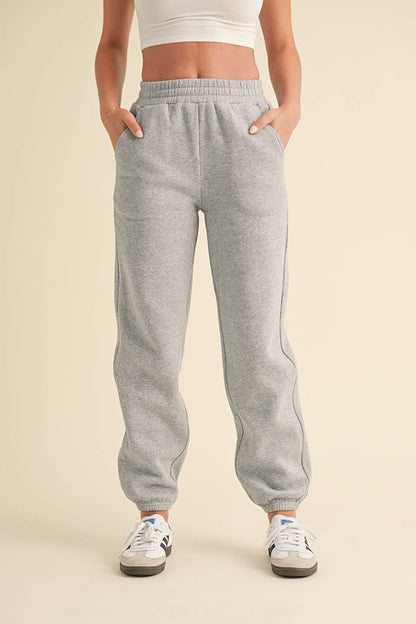 Laura Cozy Fleece Joggers: Heather Grey