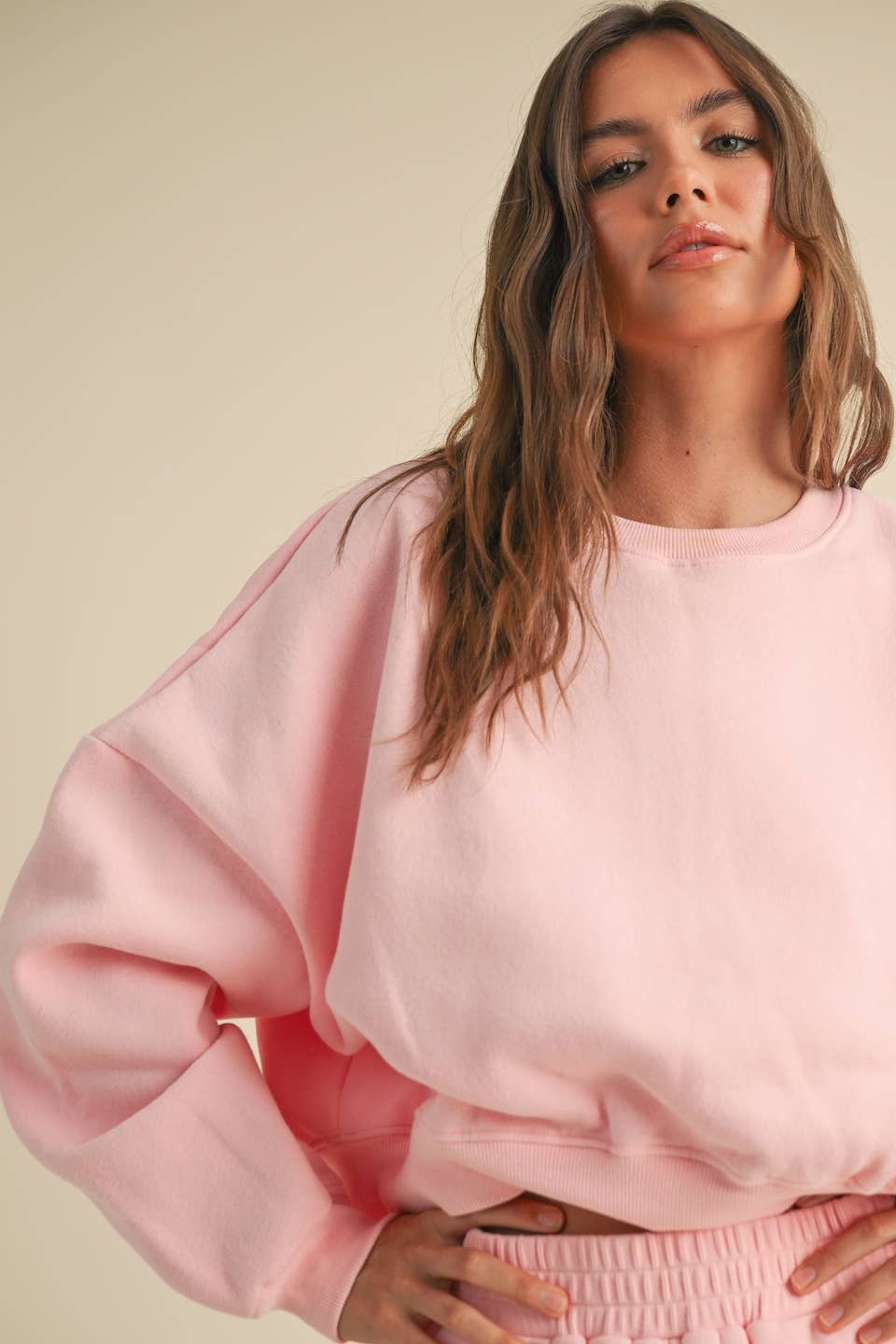 Erin Cozy Fleece Oversized Crewneck: Pink