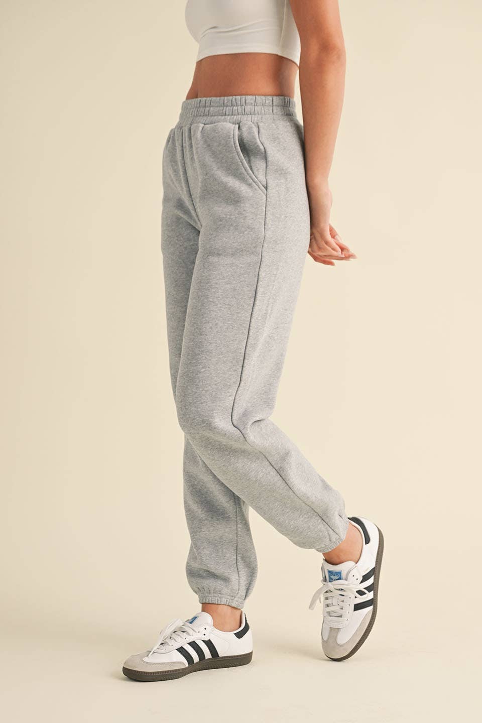 Laura Cozy Fleece Joggers: Heather Grey