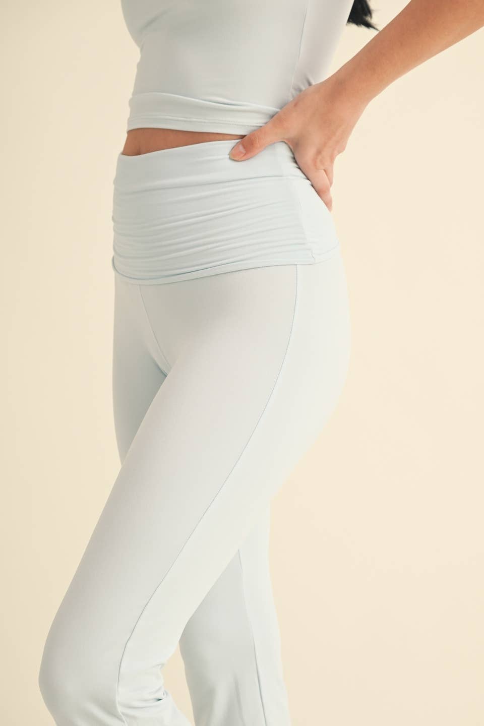 Tessa Soft Knit Foldover Yoga Pants: Sky Blue