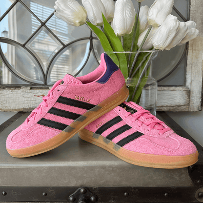 Adidas trainers womens gazelle navy pink clearance