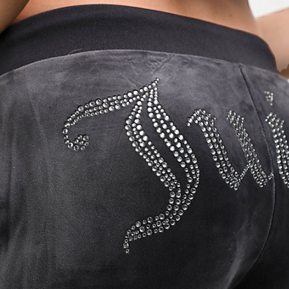Juicy Couture - OG Big Bling Velour Track Pants: Titanium
