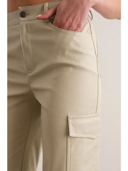 The Amiyah Faux Leather Cargo Pant - Cream