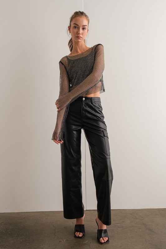 The Amiyah Faux Leather Cargo Pant - Black